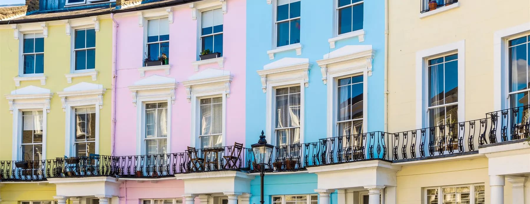 Painted stucco terraces in Primrose Hill